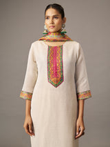 Off white ethnic kurti set with Rani pink jacquard dupatta