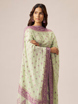 Pastel pistachio mint green cotton blend kurti set with zari work