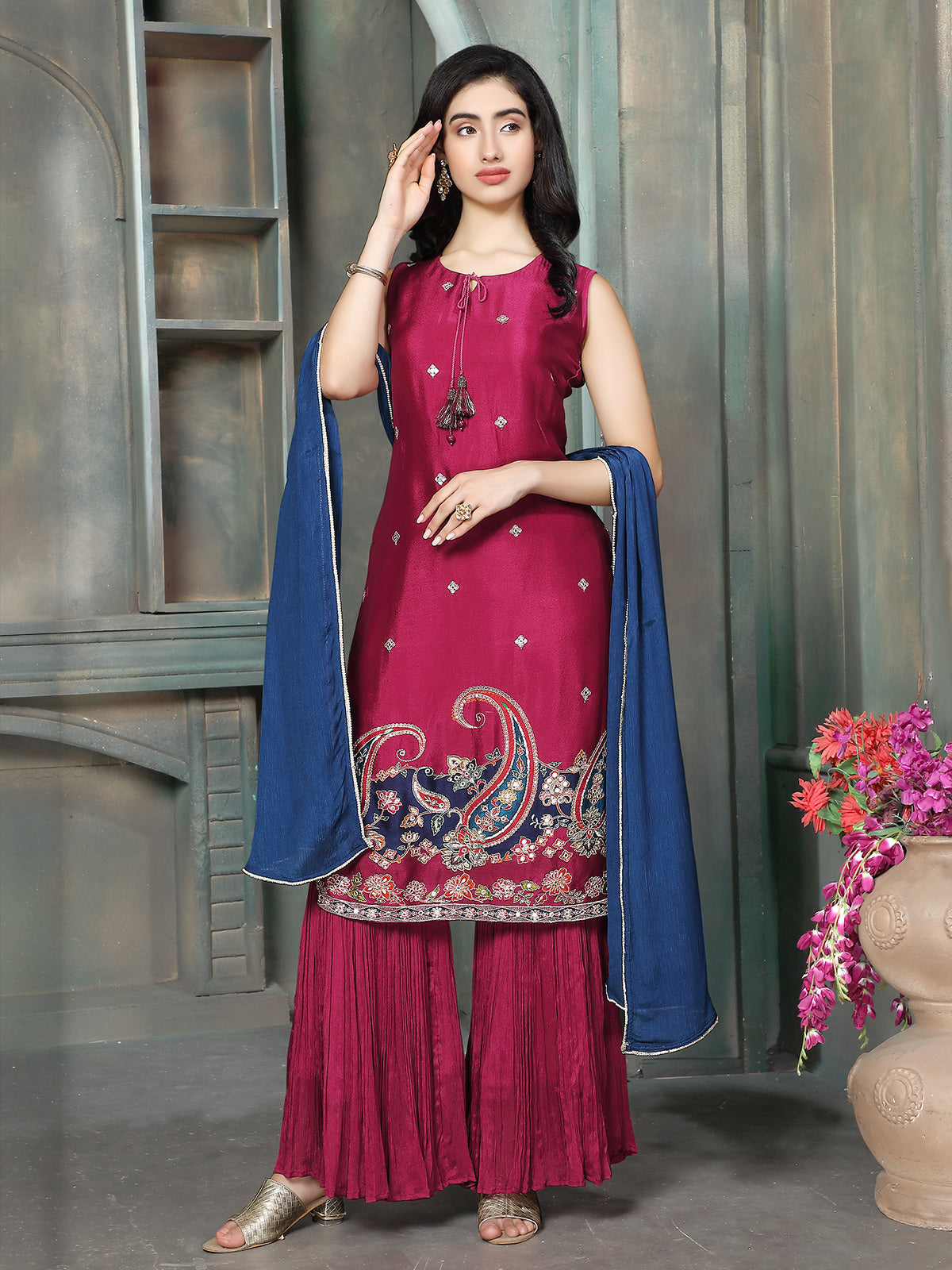 Magenta pink paisley women kurti set
