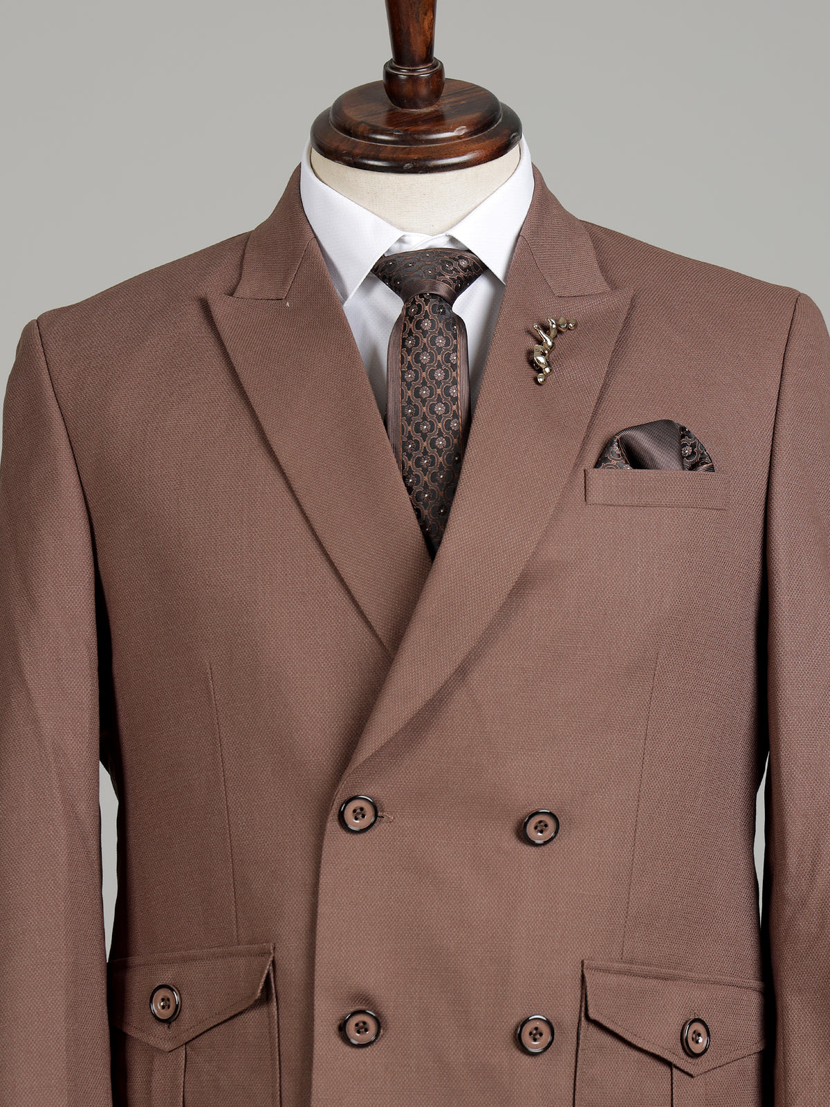 Mocha brown double-breasted coat suit