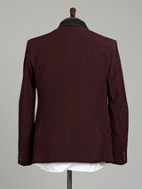 Wine maroon three-piece tuxedo suit with crystal brooch