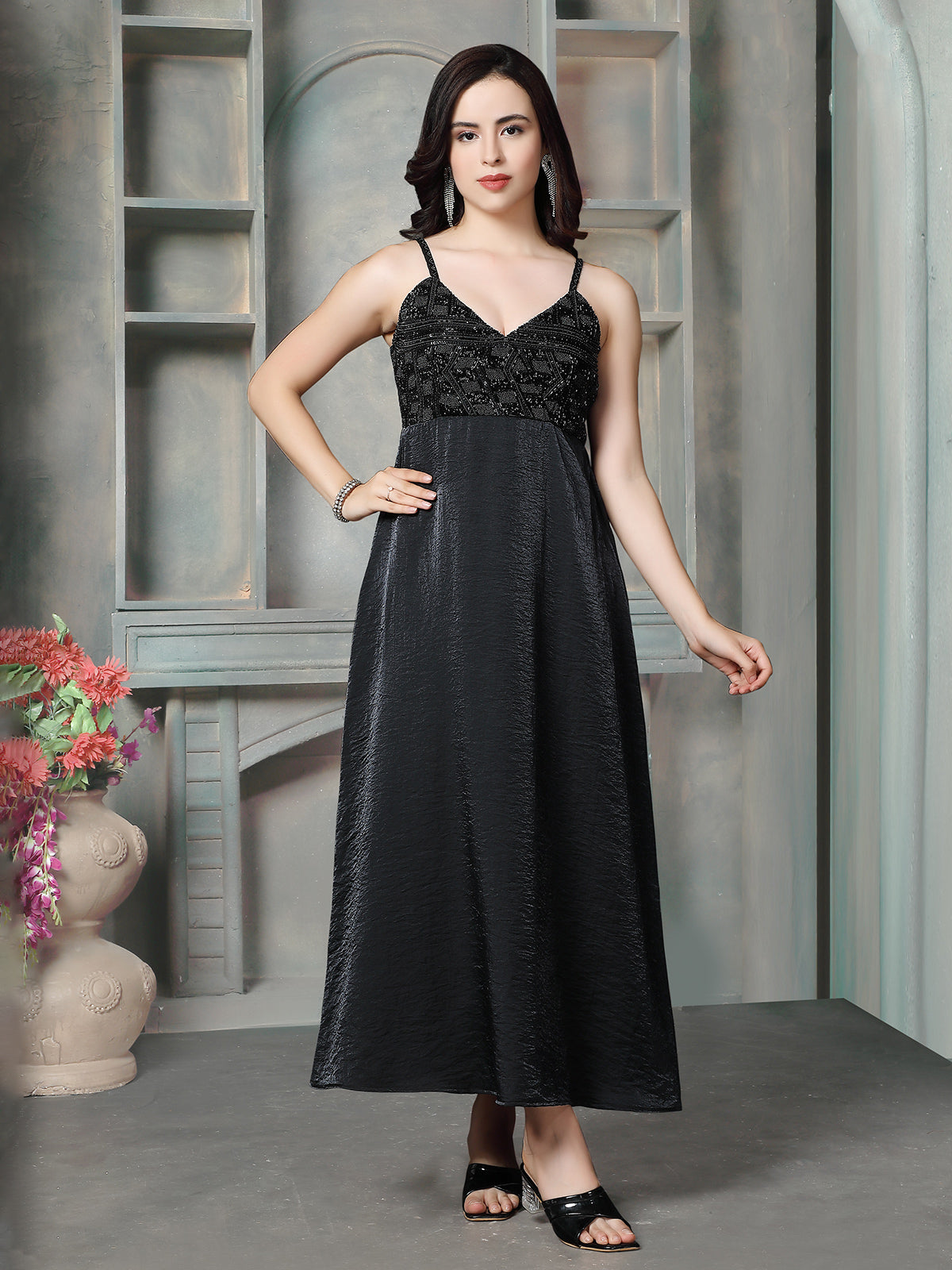 Black shimmer women western dress