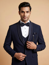 Midnight navy three-piece reception wear tuxedo suit