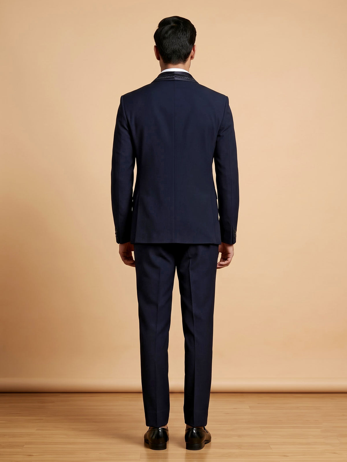 Midnight navy three-piece reception wear tuxedo suit