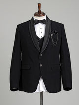 Black three-piece tuxedo suit with crystal bow tie