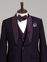 Midnight wine three-piece tuxedo suit with pleated satin lapel