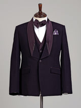 Midnight wine three-piece tuxedo suit with pleated satin lapel