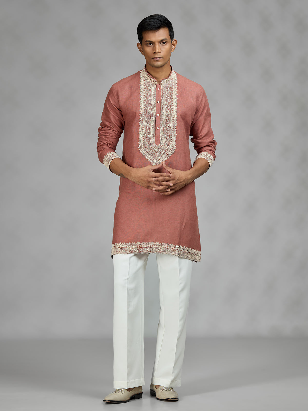 Rust brown heritage mens kurta suit