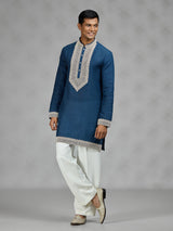 Royal blue refined mens kurta suit