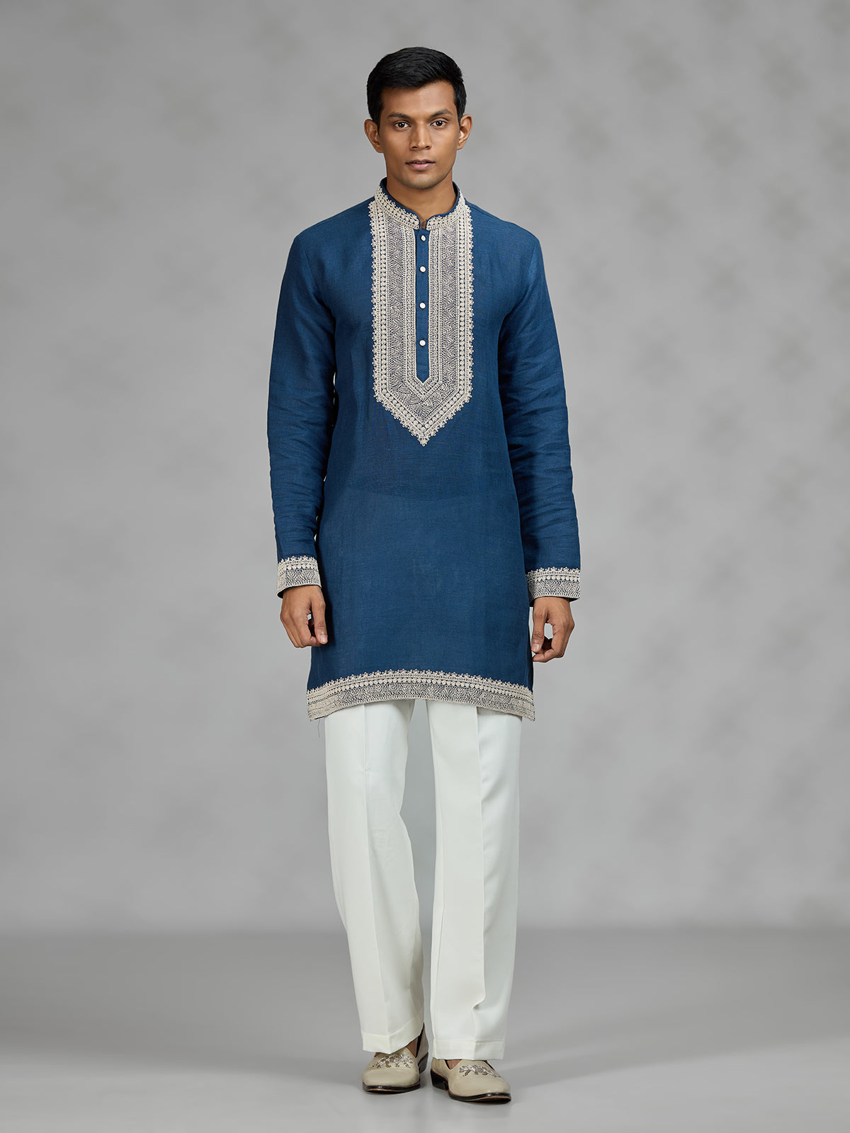 Royal blue refined mens kurta suit