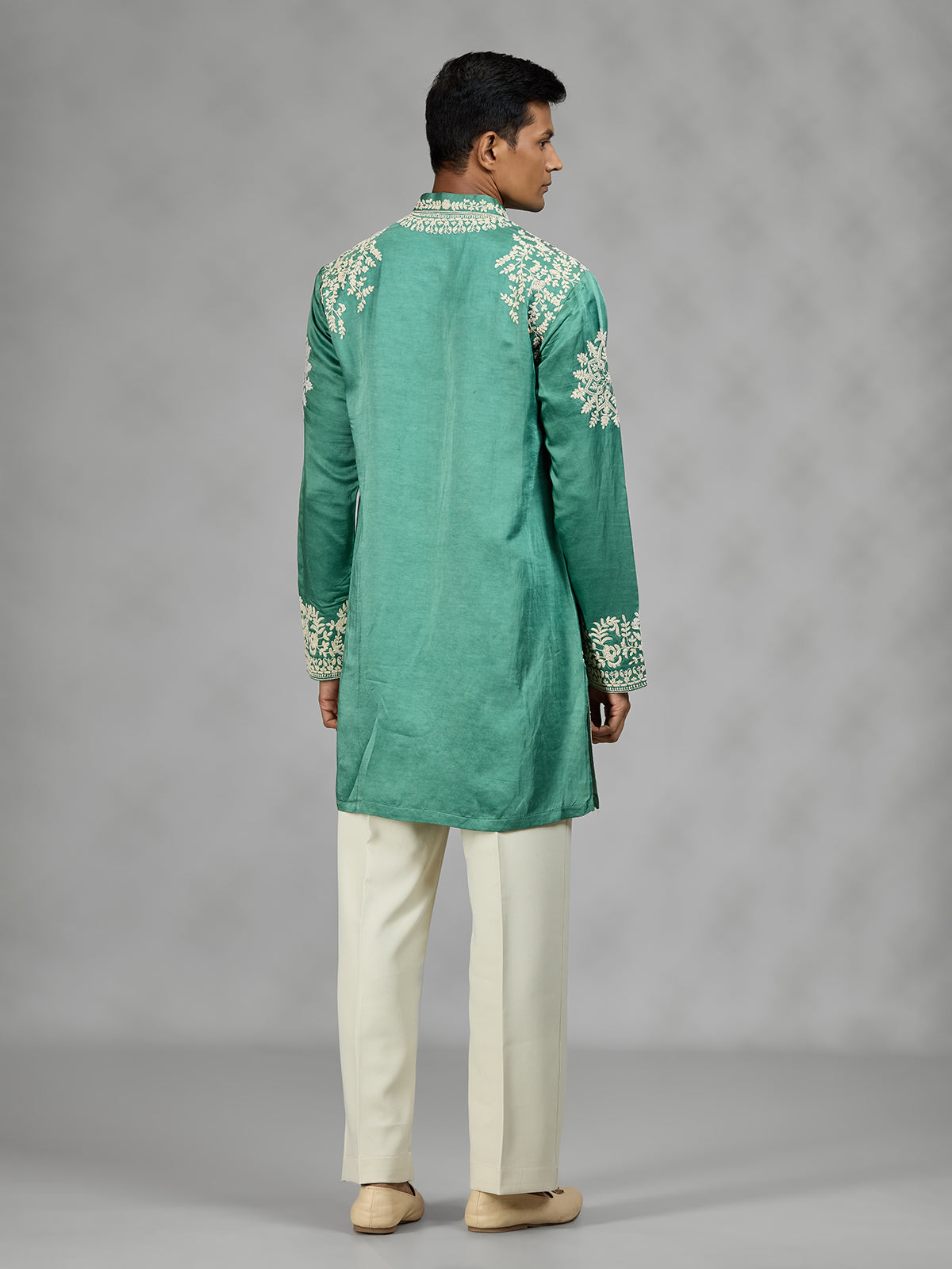 Green Kashmiri floral mens kurta suit