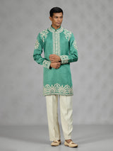 Green Kashmiri floral mens kurta suit