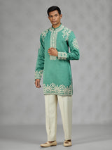 Green Kashmiri floral mens kurta suit
