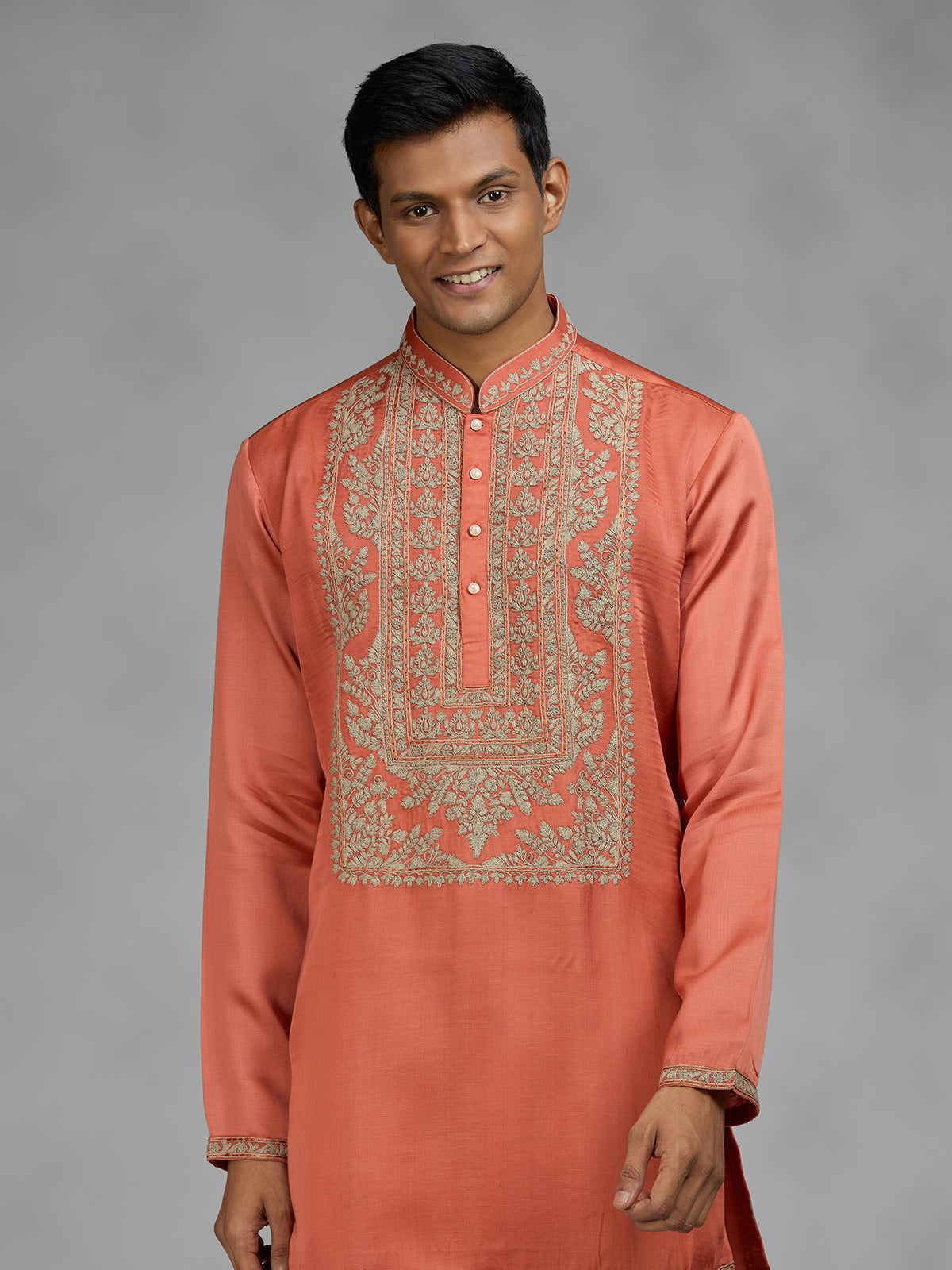 Rust orange antique gold mens kurta suit