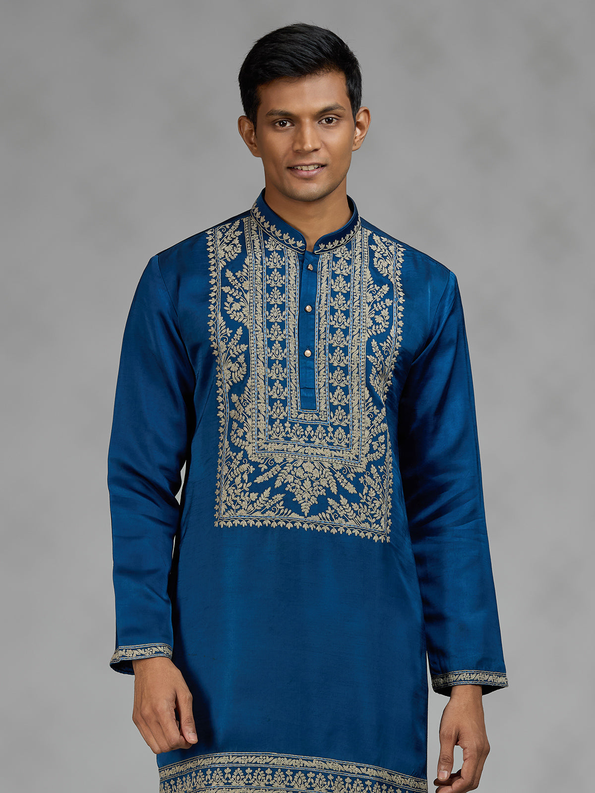 Royal blue ornate mens kurta suit