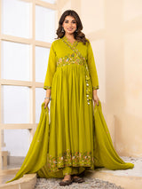 Green floral women kurti set