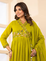 Green floral women kurti set