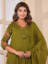 Olive green floral women kurti set