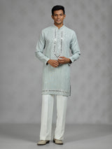 Pista green geometric mens kurta suit