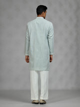 Pista green geometric mens kurta suit