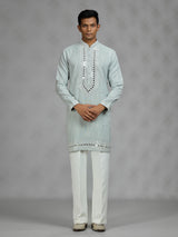Pista green geometric mens kurta suit
