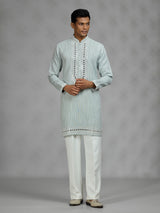 Pista green geometric mens kurta suit