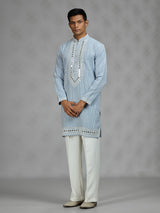 Mint blue geometric mens kurta suit