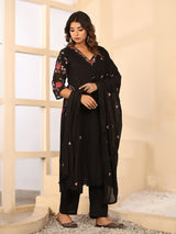Black floral women kurti set