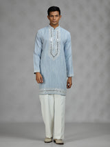 Mint blue geometric mens kurta suit