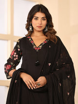 Black floral women kurti set