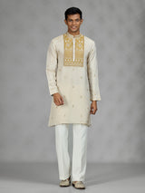 Cream ivory floral mens kurta suit