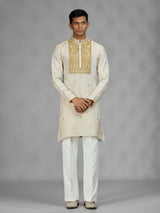 Cream ivory floral mens kurta suit