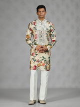 Cream vintage tapestry mens kurta suit