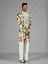 Cream vintage tapestry mens kurta suit
