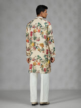 Cream vintage tapestry mens kurta suit