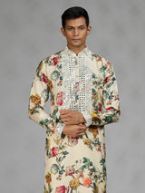 Cream vintage tapestry mens kurta suit
