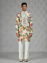 Cream vintage tapestry mens kurta suit
