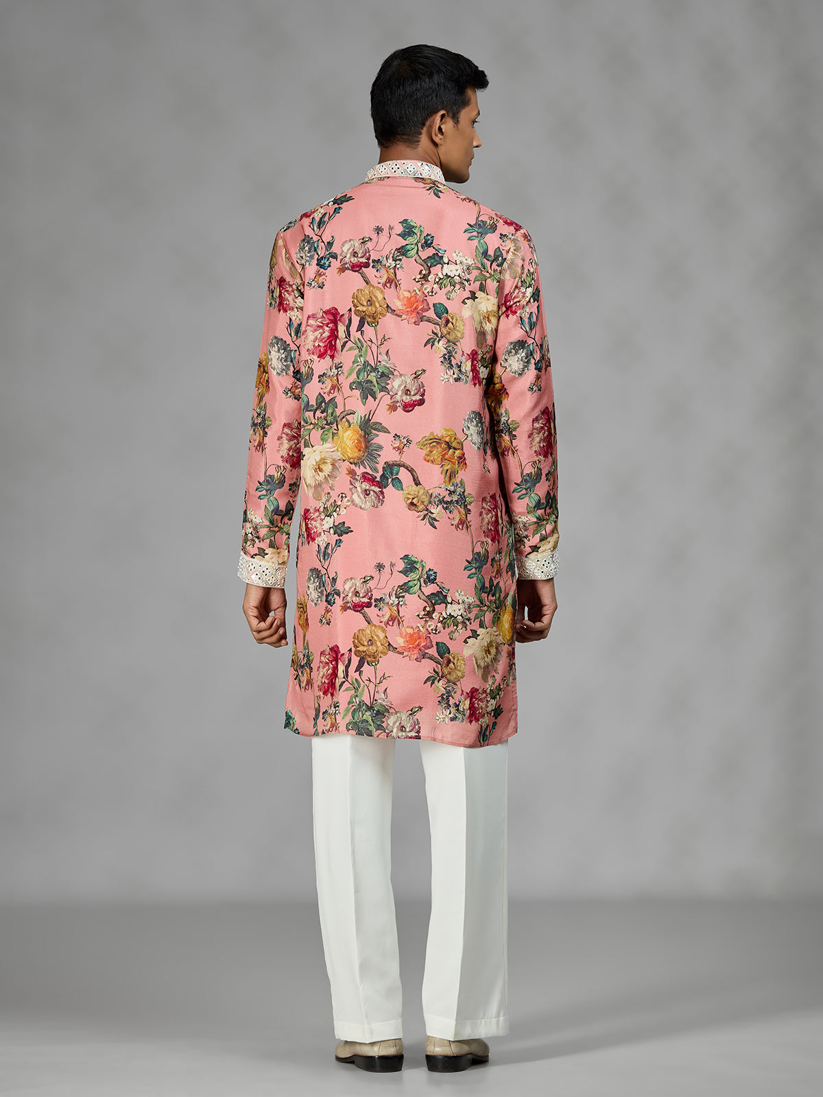 Pink vintage tapestry mens kurta suit