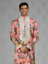 Pink vintage tapestry mens kurta suit