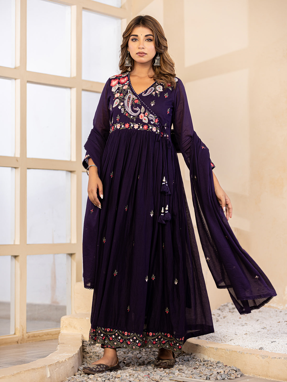 Deep royal purple angrakha women kurti set