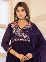 Deep royal purple angrakha women kurti set