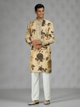 Beige botanical shadow mens kurta suit