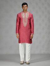 Rose pink ornate mens kurta suit