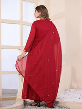 Deep ruby red floral women kurti set