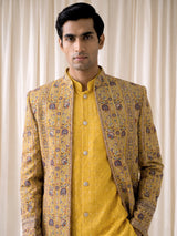 Mustard yellow luxury mens indo western