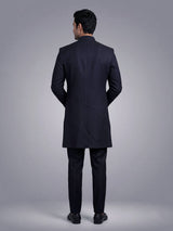 Deep navy embellished tonal crest indowestern suit for mens