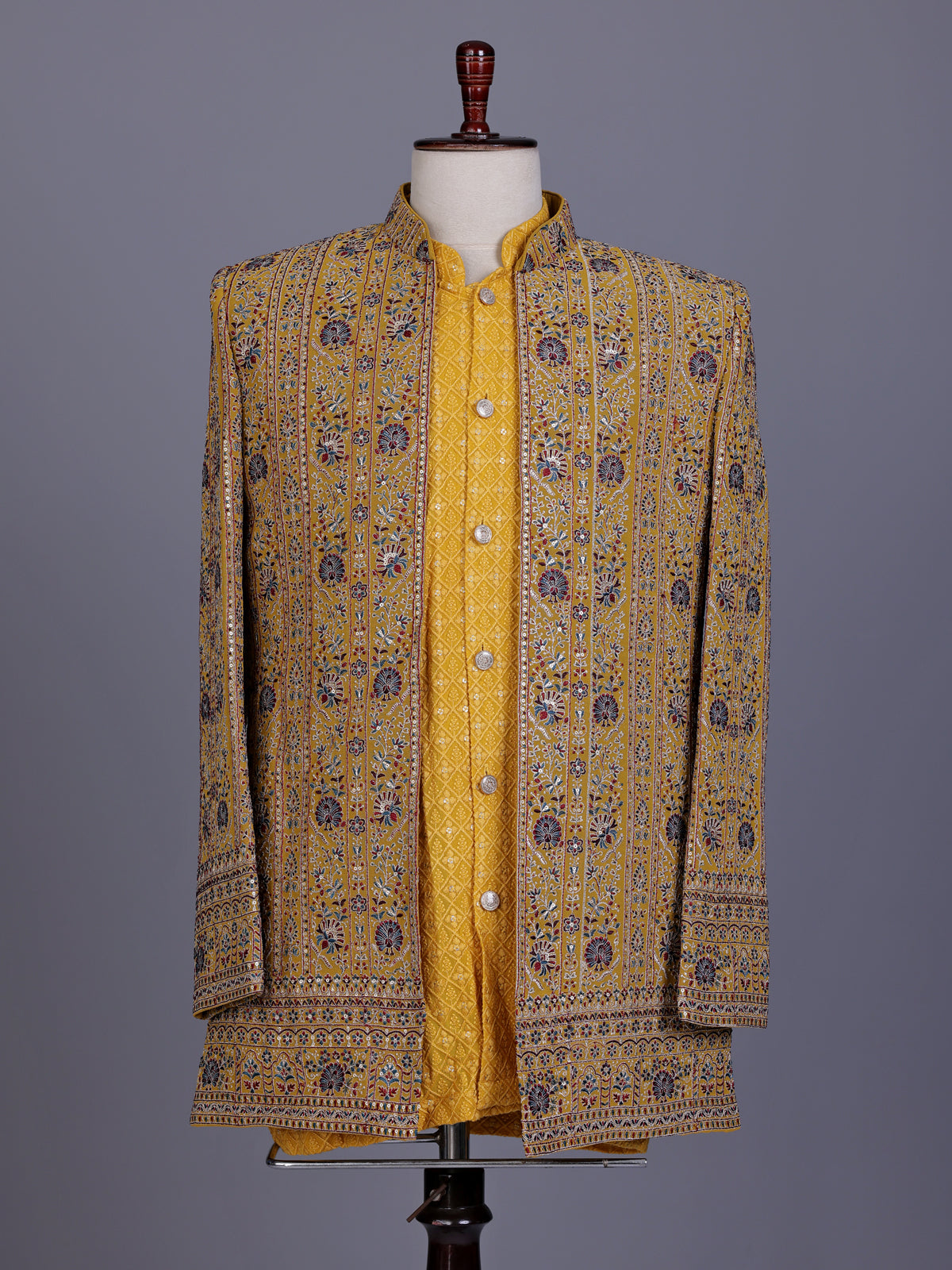 Mustard yellow luxury mens indo western