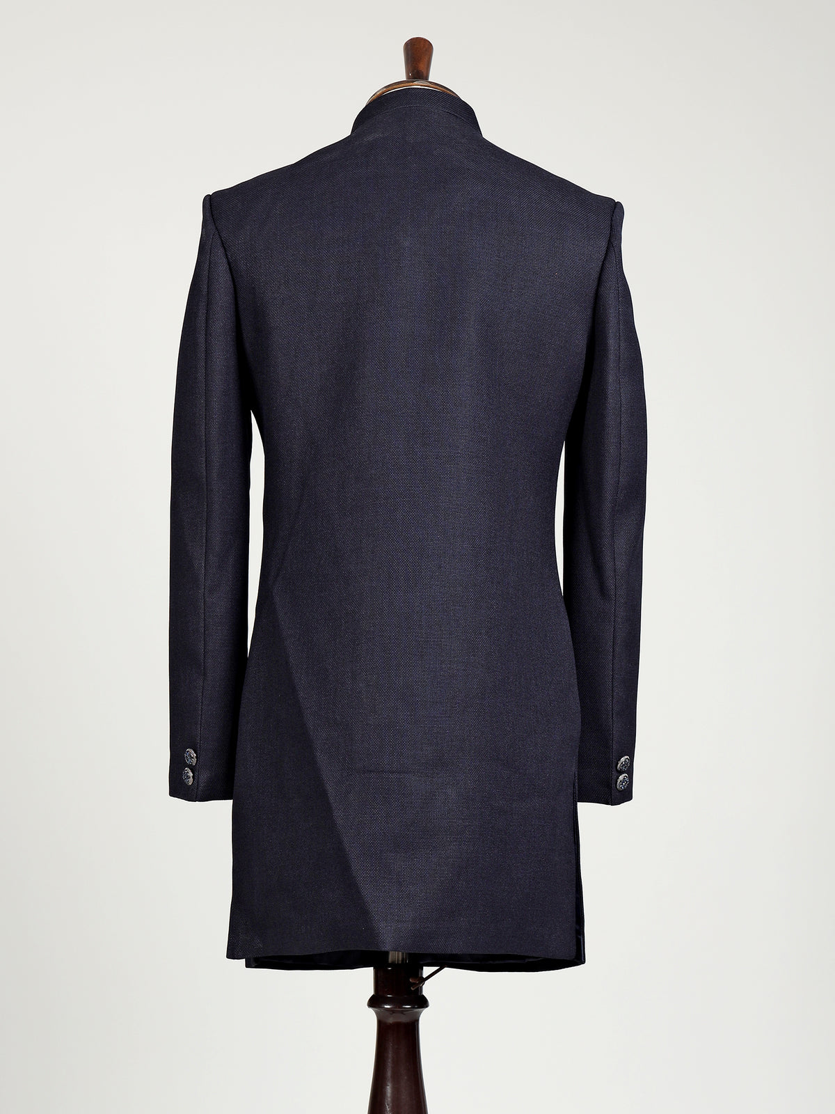 Deep navy embellished tonal crest indowestern suit for mens