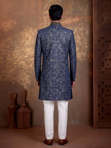 Blue jacquard silk premium mens indo western