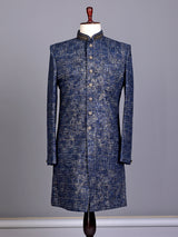 Blue jacquard silk premium mens indo western